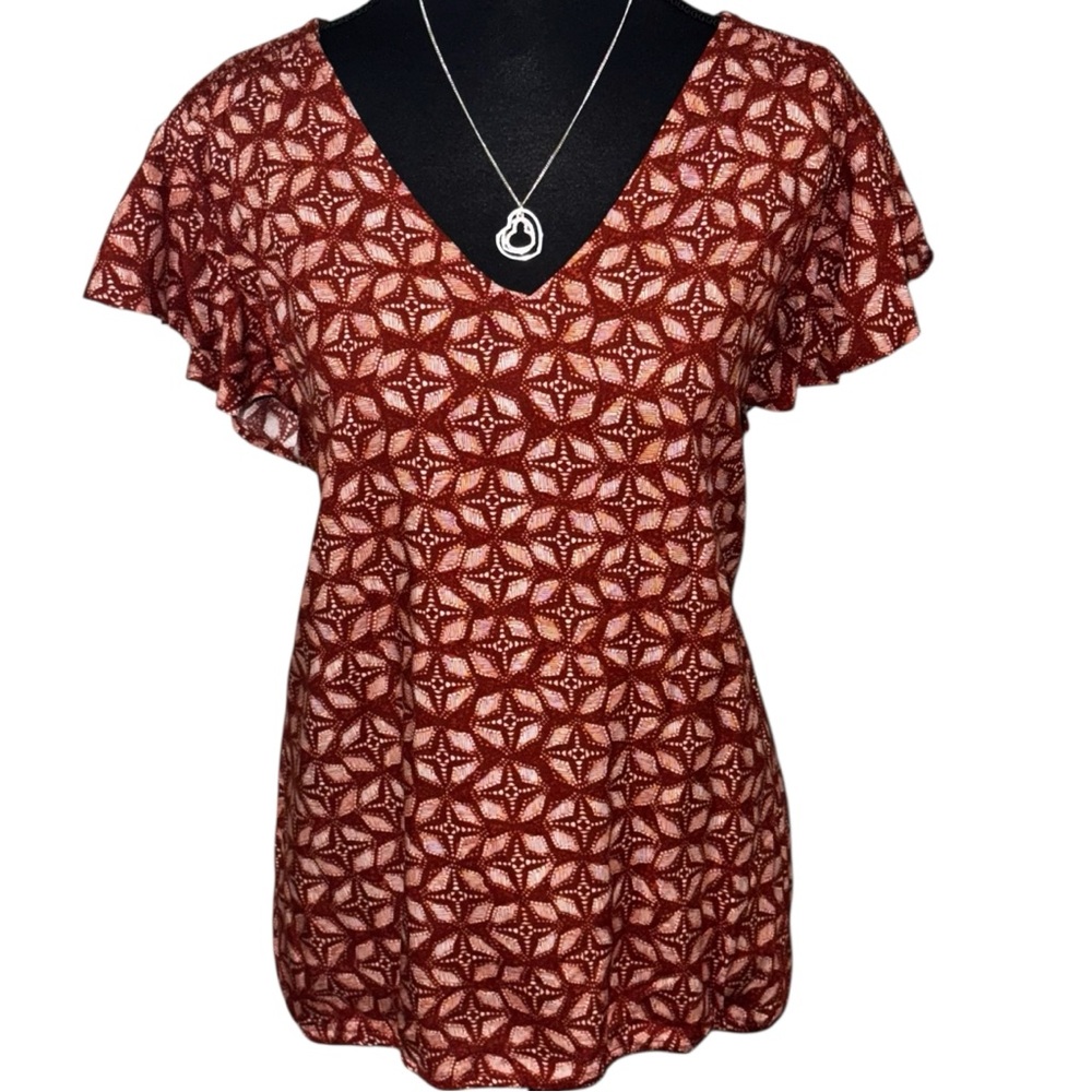 Maurice’s Large Orange Boho Chic V Neck Blouse